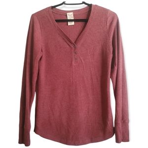 Faded Glory Womens M Maroon, Burgundy Henly Long Sleeve Shirt